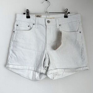 NWT Levis Women 10 Mid Length Rise Blue White Striped Denim Stretch Retro Shorts